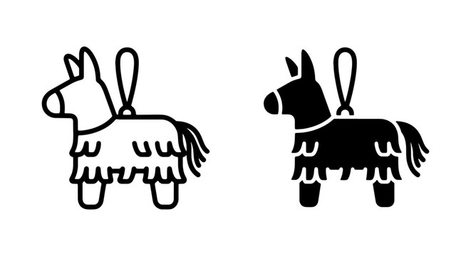 Donkey Pinata Icons, Fiesta Celebration, Party Game, Vector Graphics