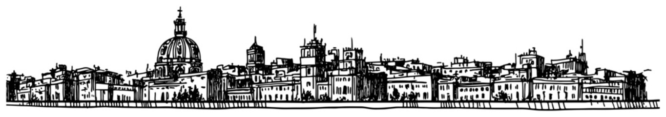 Rome Italy historic cityscape panoramic view Hand drawn detailed sketch of ancient architecture vector illustration © Tomas