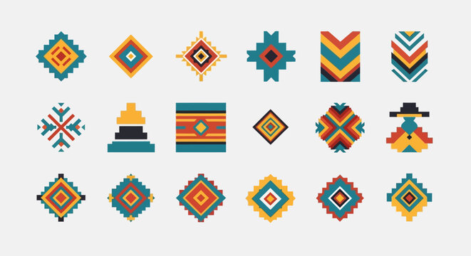 Festive and colorful pixel art patterns for Cinco de Mayo; a collection of traditional geometric designs and cultural motifs perfect for creative projects