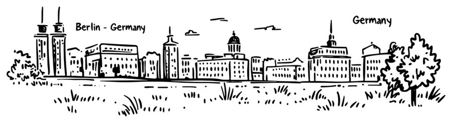 Berlin Germany city skyline sketch. Hand drawn vector illustration of the cityscape with famous landmarks © Tomas