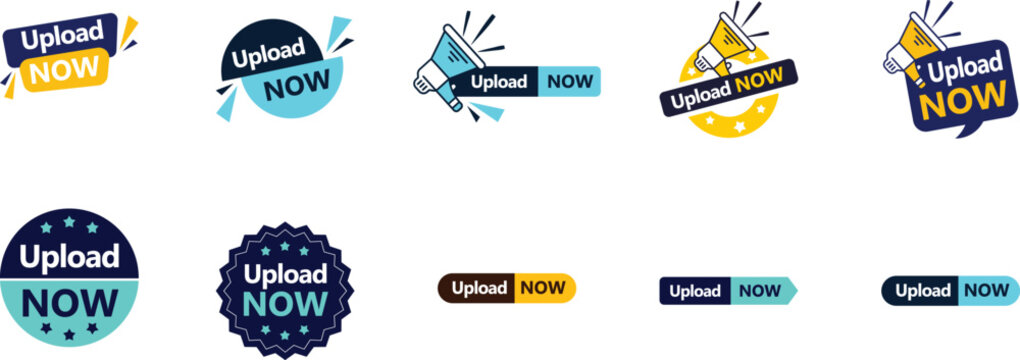 Upload Now: A collection of various upload now buttons and icons designed to prompt users to submit or transfer files, offering a clear and engaging call to action.