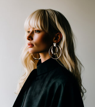 Blonde Woman Beauty Portrait with Statement Earrings