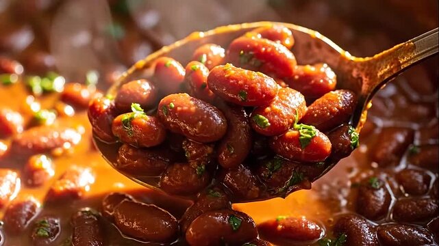 A spoonful of savory chili beans.