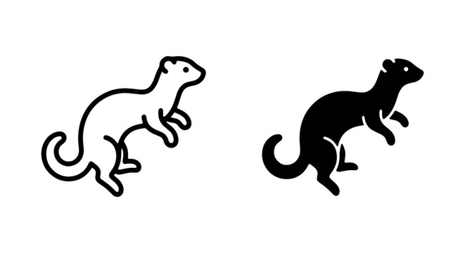 Weasel Icon Set, Minimalist Ferret Vector Graphics, Outline and Silhouette Mammal Art