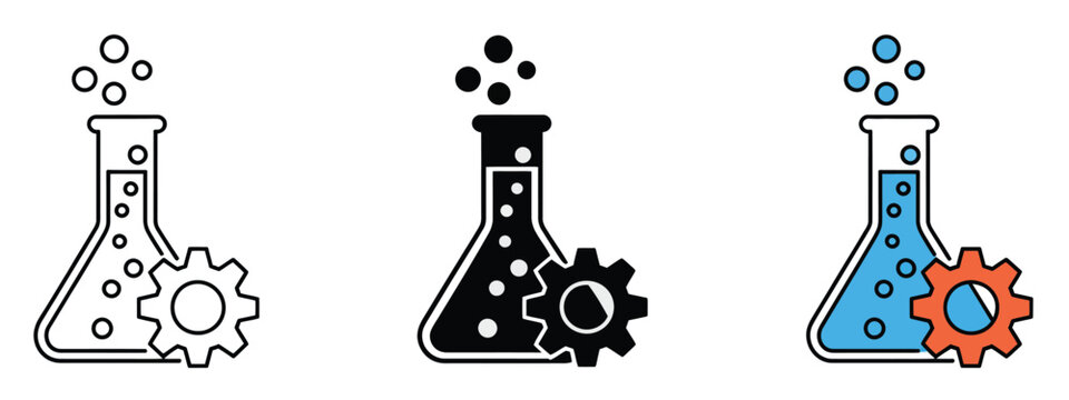 Bioengineering icon vector illustrating innovation, research, laboratory testing, chemical reactions, and mechanical engineering processes symbol