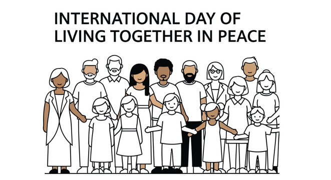 family line art illustration diverse group of people standing together with text international day of living together in peace high quality 