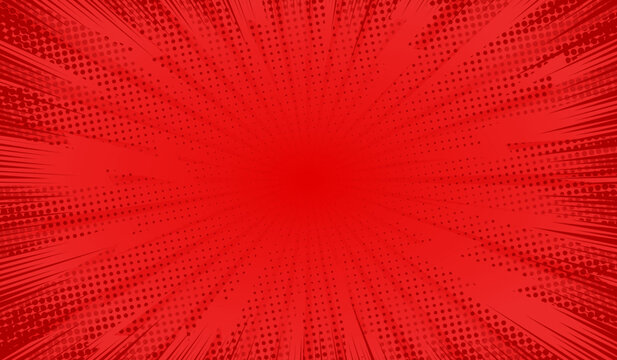 Comic background. Red background in pop art comics style. Cartoon thunder lightning. Game show. Funny book page. Fun dot  popart pattern for sale. Sunburst bubble. Starburst bg. Vector illustration