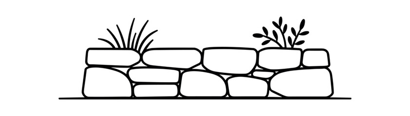 Stone garden wall icon. rock wall, masonry, retaining wall, landscape, planter, stones, natural, garden edging. line vector illustration. © Framezy