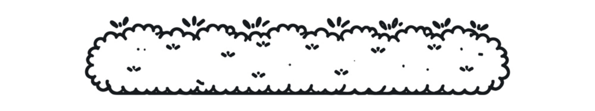 Shrub hedge border. hedge, bush, foliage, garden edging, topiary, greenery, lawn trim. line vector illustration.