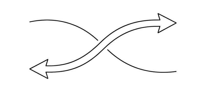Crossing arrows icon. exchange, swap, shuffle, switch, transfer, direction, routing, two-way, curved arrows. line and flat vector illustration.
