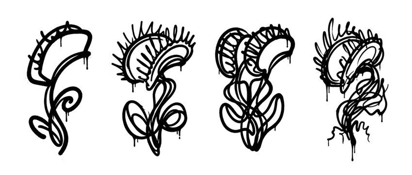 venus flytrap , spray paint style , vector 