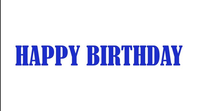 Happy Birthday text in bold blue font on a white background a simple and direct celebratory message for cards and invitations