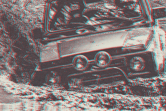 car rally 4x4 mud run vintage poster half tone poster effect oldschool old