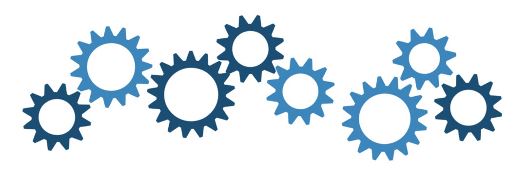 Gears icon set featuring cogwheel mechanisms, mechanical system symbols