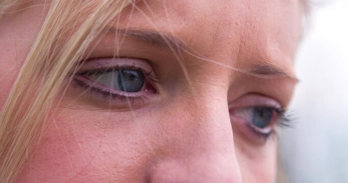 Close up of girls blue eyes 4k