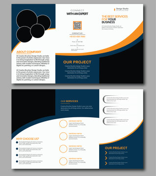 Professional Business Trifold Brochure Template with Modern Wavy Design