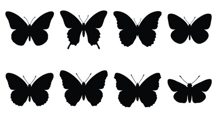 Butterfly silhouettes collection black shapes on a white background © Kaium
