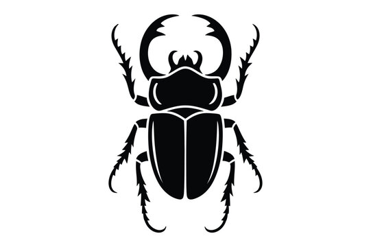 Stag beetle insect silhouette with large pincers isolated on white background