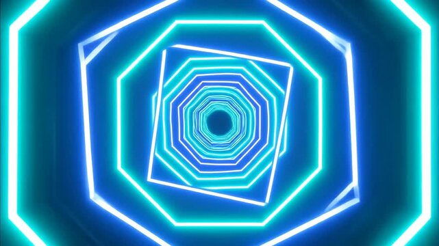 Vibrant neon blue octagonal tunnel effect.