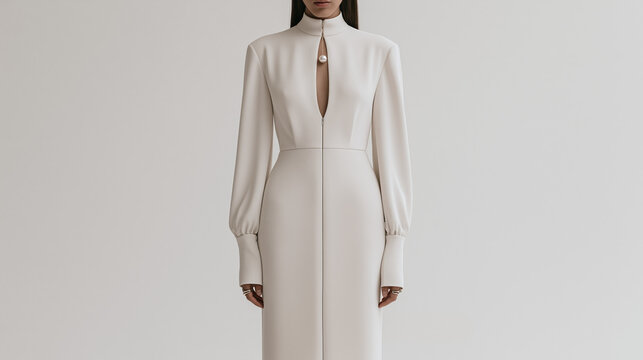 Fashion Model in Minimal White Dress, Elegant Editorial Portrait