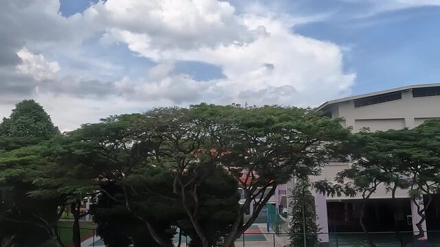 Train window of suburban Singapore
