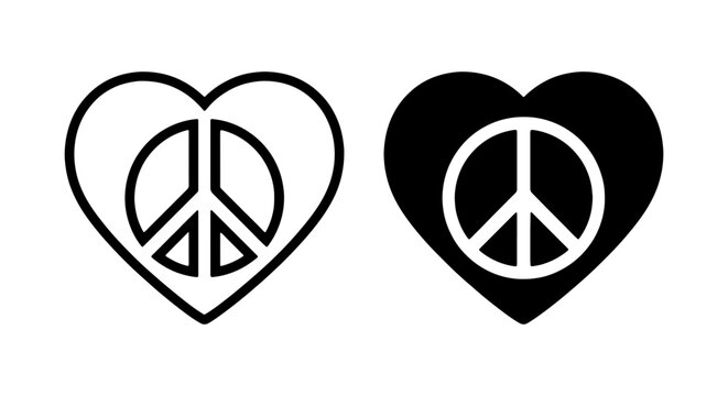 Peace Sign Heart Icons, Love Symbol Vector Graphics, Harmony and Unity