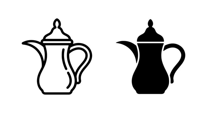 Arabic Coffee Pot Icons, Dallah Vector Set, Traditional Beverage Service