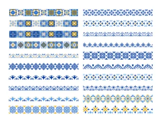 Fototapete Portugal Keramikfliesen Ornamental borders collection with traditional Azulejo Portuguese tile patterns. Mediterranean ceramic set. Moroccan decorative elements.  © Marina Zlochin