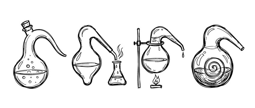 chemistry retort , pen scribble , kid Hand drawn , vector