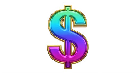 Obraz premium Dollar sign with colorful gradient and gold border on white background