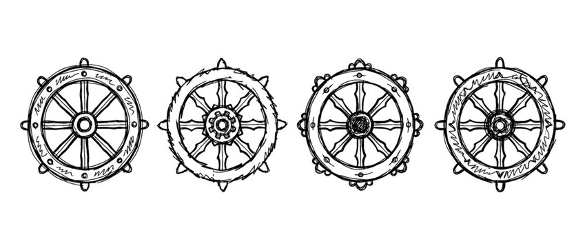 dharma wheel , pen scribble , kid Hand drawn , vector