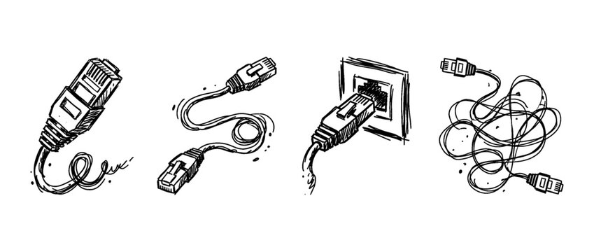 ethernet cable , pen scribble , kid Hand drawn , vector