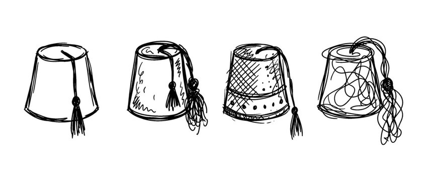 fez hat , pen scribble , kid Hand drawn , vector