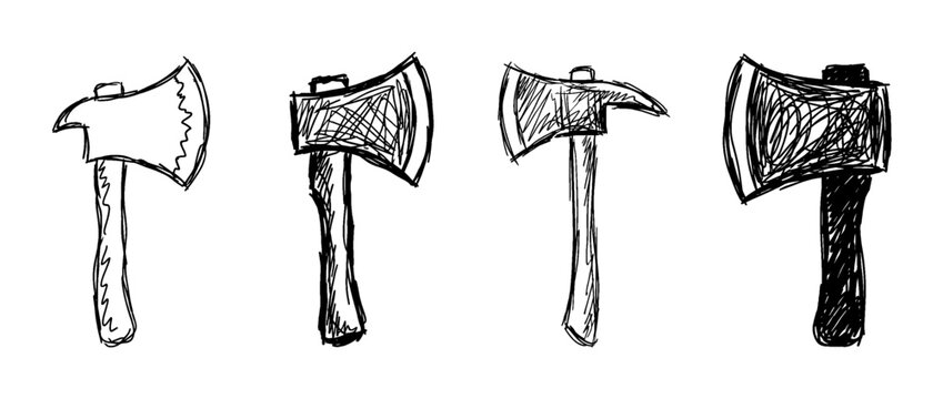 fire axe , pen scribble , kid Hand drawn , vector
