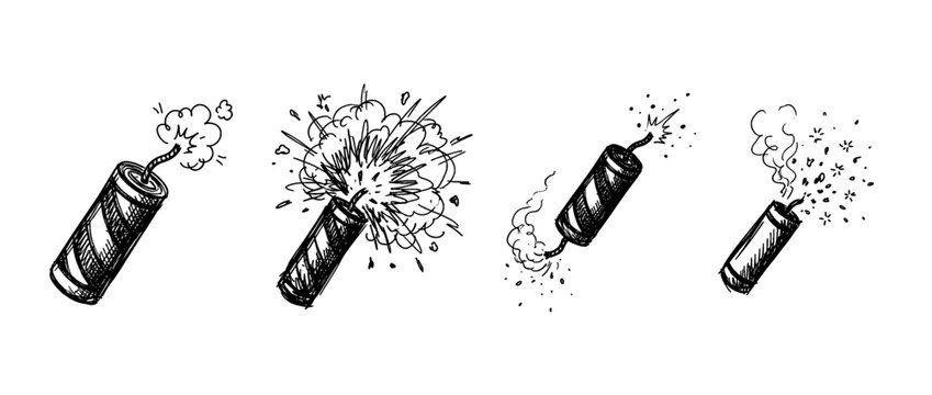 firecracker , pen scribble , kid Hand drawn , vector