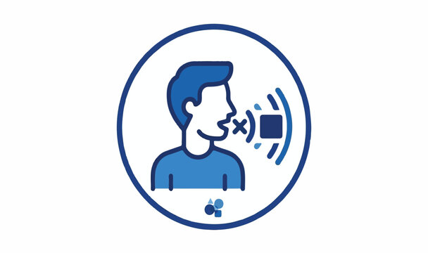 Minimalist flat icon of a person speaking into a microphone with a stutter