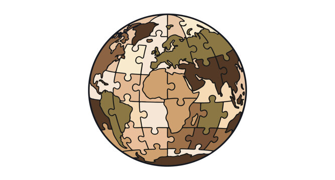 Puzzle globe with interlocking pieces representing world map and geography