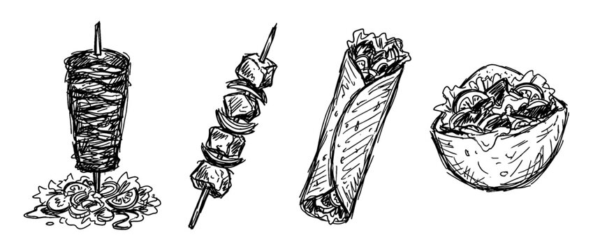 kebab , pen scribble , kid Hand drawn , vector