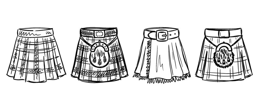 kilt , pen scribble , kid Hand drawn , vector