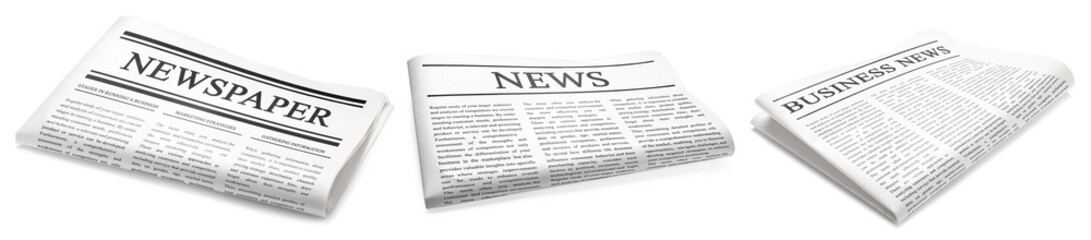 Obraz premium Newspapers isolated on white, set. Printed publication