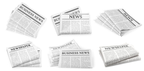 Obraz premium Newspapers isolated on white, set. Printed publication