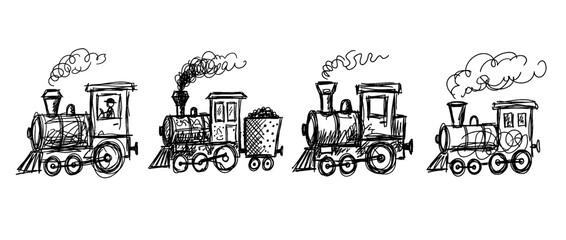 Obraz premium locomotive , pen scribble , kid Hand drawn , vector