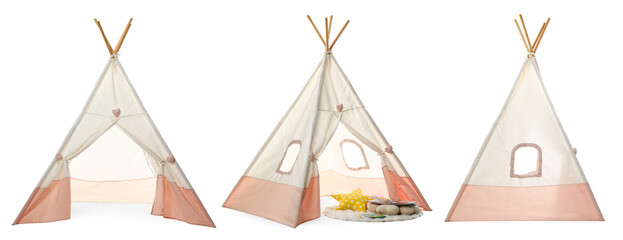 Cute wigwam for children isolated on white, set © New Africa