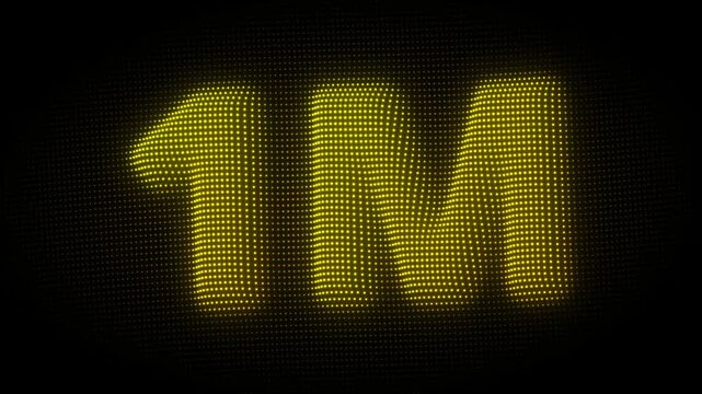 3D Golden 1M, One Million Number Particle Animation on Dark Background, Glowing Dot Grid 3D Rotating Million Milestone Symbol Seamless Loop, 4K