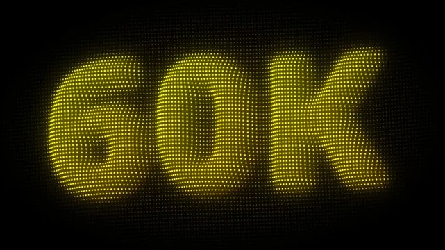 3D Golden 60K, Sixty Thousand Number Particle Animation on Dark Background, Glowing Dot Grid 3D Rotating Milestone Symbol Seamless Loop, 4K