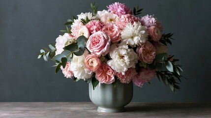 Fototapeta premium Captivating Flower Bouquet in Rustic Vase, Infusing Warmth and Abundance with Soft Petals and Rich Aromas