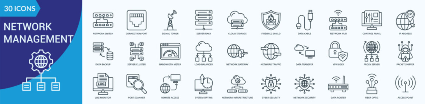 Network Management Icon Pack Illustration Vector Outline Style