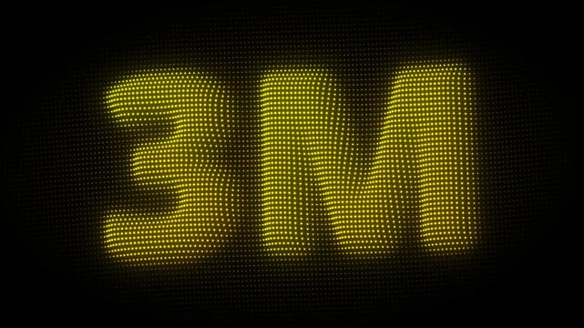 3D Golden 3M, Three Million Number Particle Animation on Dark Background, Glowing Dot Grid 3D Rotating Million Milestone Symbol Seamless Loop, 4K