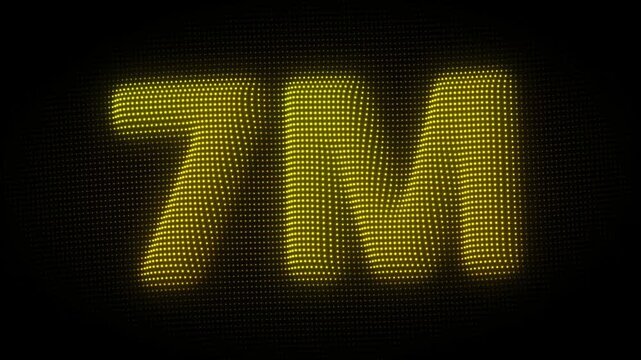 3D Golden 7M, Seven Million Number Particle Animation on Dark Background, Glowing Dot Grid 3D Rotating Million Milestone Symbol Seamless Loop, 4K