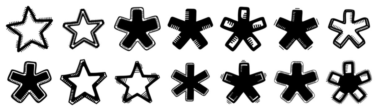 Star and asterisk symbols set in hand drawn doodle style